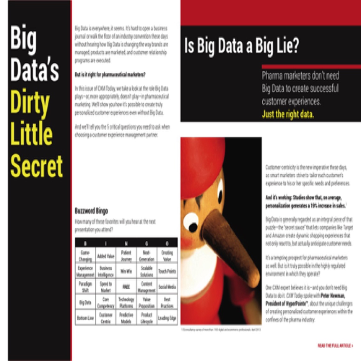 When my agency dove headlong into the Big Data pond, I wrote this mini magazine to help prospective customers take the plunge with us. 
(Page 2 of 5) 